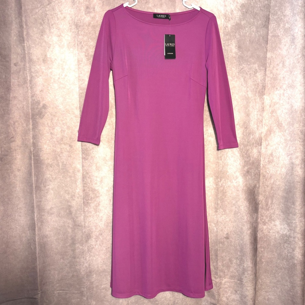 NWT Lauren Ralph Lauren Sheath Dress Womens Size 4 Purple Midi Chic Minimalist